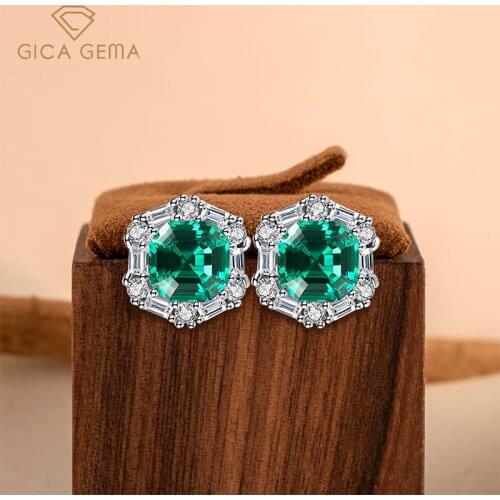 GICA GEMA Women 925 Genuine Silver Earrings Create Emerald Zircon Unique Design Simple Charm Wedding Engagement Fine Jewelry