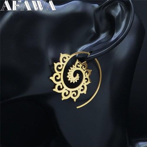 2021 Stainless Steel Flower of Life Hoop Earings Women Gold Color Circle Earrings Women Bohemia Jewelry aros acero E9205S01