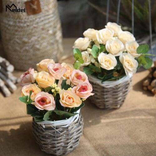 Artificial Rose Small Flowers Bouquet Gift Silk Fake Flower Bouquet for Home Office Decor Wedding Table Party Accessories Flore