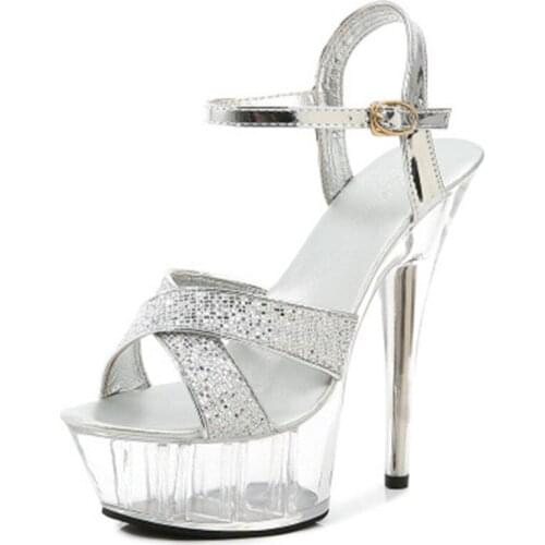 Night club high heel sandals, 15 cm womens shoes show steel tube dance shoes crystal bottom platform sandals