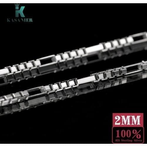KASANIER 925 Sterling Silver Necklace 2MM Box Chain Lobster Clasp Collares Necklaces for Women and Men diy Jewelry Single Piece