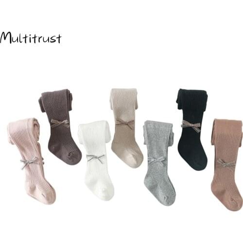 2020 Cotton Baby Stockings Baby Girls Tights Cute Ribbed bow colorful Toddler Knit Tights Pants Pantyhose Stocking Pants