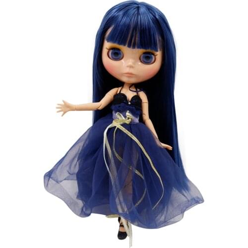 ICY DBS Blyth doll 1/6 BJD 30cm black skin with nude joint body blue hair girl gift toy BL6221