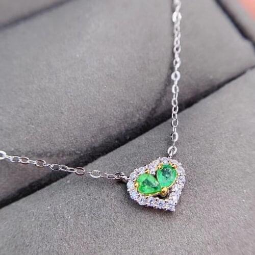 Love heart Pure Emerald necklace pendant Free shipping Natural real emerald 925 sterling silver gemstone For men women