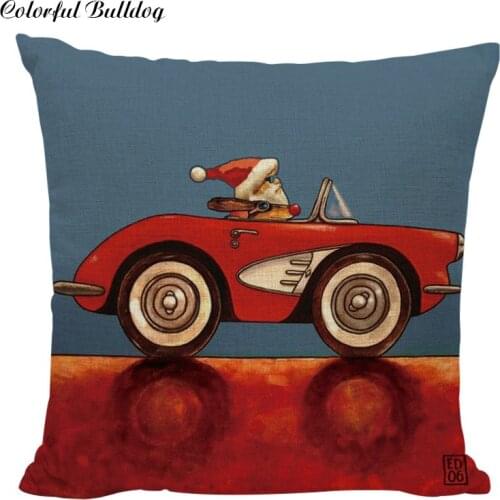 Hot Sale Pillowcase Lovely Cartoon Dog Driving Red Super Car Cushion Cover Bus Vintage Sofa Bed Home Decorative Throw Pillows