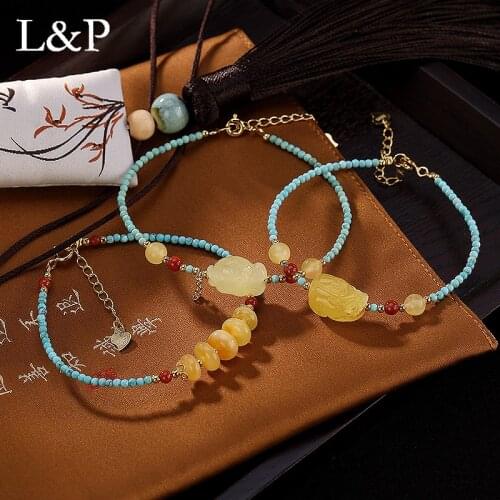 2019 New 925 Sterling Silver Retro High-Grade Amber&Beeswax Natural Gemstone handmade Bracelet Luxury Fine Jewelry For Christmas