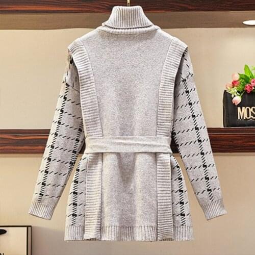 2020 new fake two-piece stitching knitted dress female autumn and winter sweater dress long over the knee loose women pullover