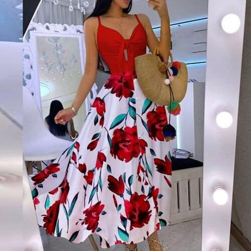 2021New Spring Summer Sexy Casual Women Long Dress High Waist V-Neck Open Back Sleeveless Holiday Beach Dress Sling Print Robes