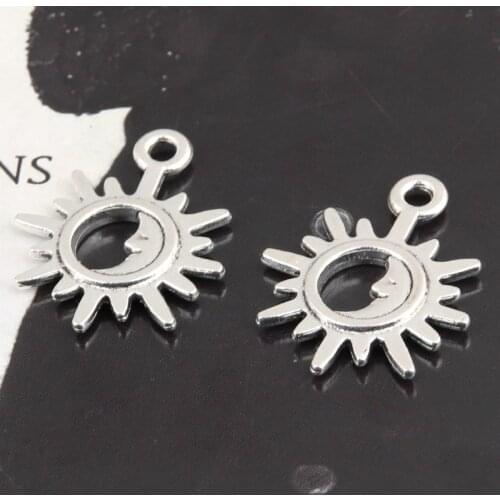 10pcs/lot Silver Color Sun and Moon Charms Sunshine Necklaces for Women Jewelry Gift Accessories DIY Making Supplies 21x17 mm