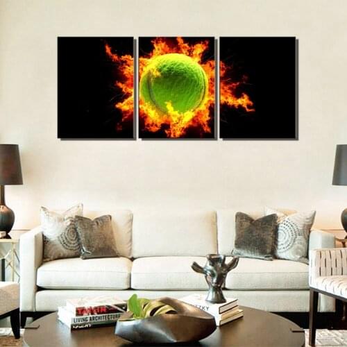 3 Pieces Sport Wall Art Canvas Fire Tennis Ball Posters and Prints Abstract Canvas Painting for Living Room Wall Decor Wholesale