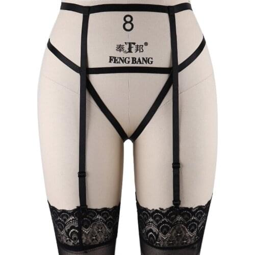 Goth High Waist Garter Belt Bottom Black Body Harness Adjustable Bondage Stockings Sexy Lingerie Women Wedding Garter Body Cage