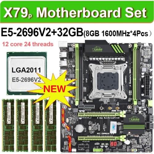 JINGSHA X79 Placa base con Xeon E5 2696 v2 4pcs x 8GB = 32GB 1600MHz DDR3 ECC REG memoria 12800R ATX USB3.0 SATA3 NVME M.2 SSD