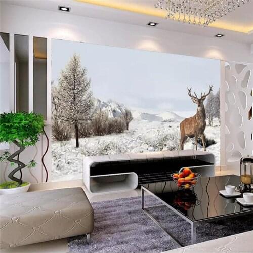Hand-painted snow deer TV background wall custom high-end mural factory wholesale wallpaper mural photo wall