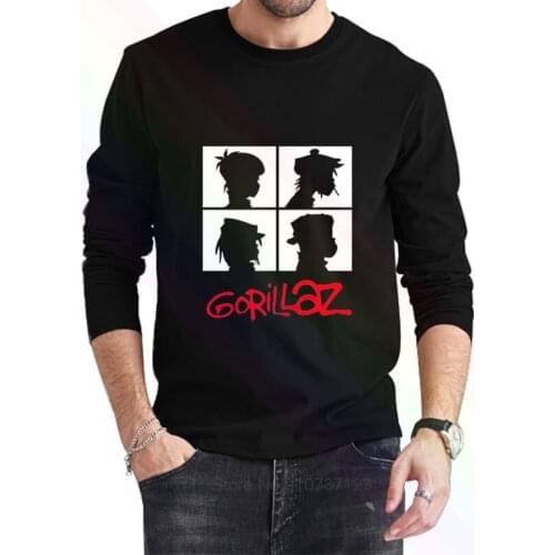 Music band gorillaz Logo Classic Black T-Shirt 2021 Newest Summer Mens Long Sleeve Popular Tees Shirt Tops Novel Unisex