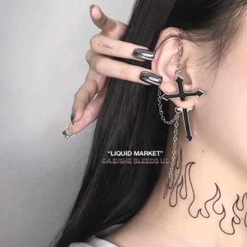 New Fashion Cool Gothic Exaggerated Punk Black Cross Metal Tassel Long Chain Drop Earring for Women Party Girls Gifts