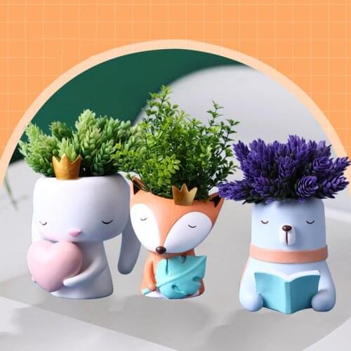 Nordic style fox flowerpot cartoon rabbit creative home Nordic Light luxury decoration living room pure manual resin crafts