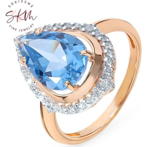 SKM Vintage 14k rose gold Brand designer topaz rings for women trendy Engagement wedding rings designer Promise Bride Gift