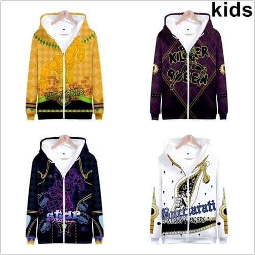 3 To 14 Years Kids Hoodie Anime JoJos Bizarre Adventure boy/girls Sweatshirt Zipper hooded Giorno Giovanna Bruno Bucciarati