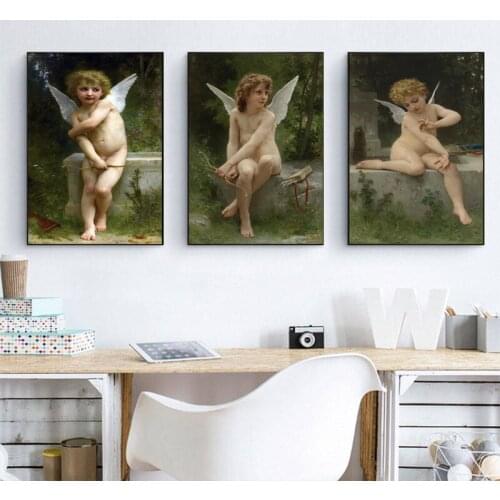 William Adolphe Bouguereau Famous Master Artist Cupid and Psyche Canvas Painting Poster and Print for Living Room Decor Wall Art