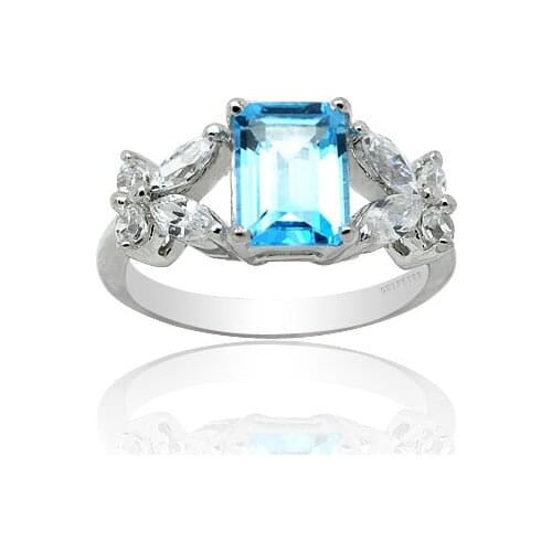 Trendy Silver Gemstone Ring for Party 5mm*7mm Emerald Cut Natural Topaz Ring Solid 925 Silver Topaz Jewelry