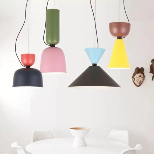 Vintage Colorful Makaron Loft Led Pendant Lights Restaurant Parlor Bedroom Kitchen Hanglamp Modern Nordic Hanging Light Fixtures
