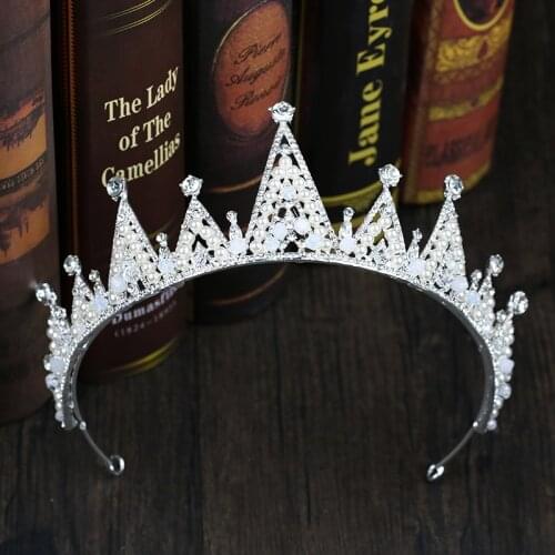 Pearl Fashion Hair Jewelry Luxury Crystal Silver Color Tiara And Crown Triangle Bridal Crowns For Women Wedding Hair Accessories
