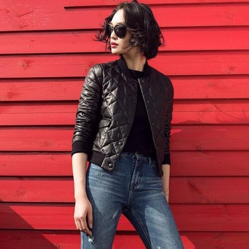 100% Real Sheepskin Coat Female korean Baseball Down Jackets 2020 Autumn Winter Women Genuine Leather Jacket MY