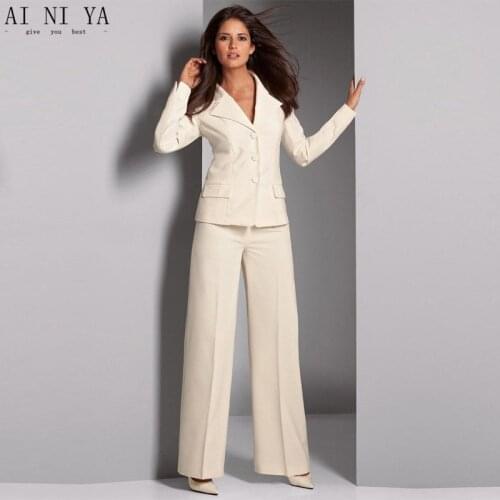 Ivory Women Trouser Suit Formal Ladies Elegant Pant Suit Slim Fit Female Office Uniform 2 Piece Suits Three Buttons Custom Made