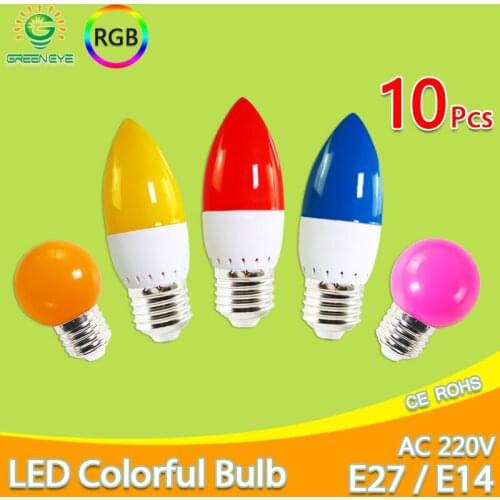 10pcs Led Bulb E14 E27 3W G45 C35 RGB LED Lamp Colorful Led candle Light SMD 2835 AC 220V 240V Flashlight Globe Bulbs Home Decor