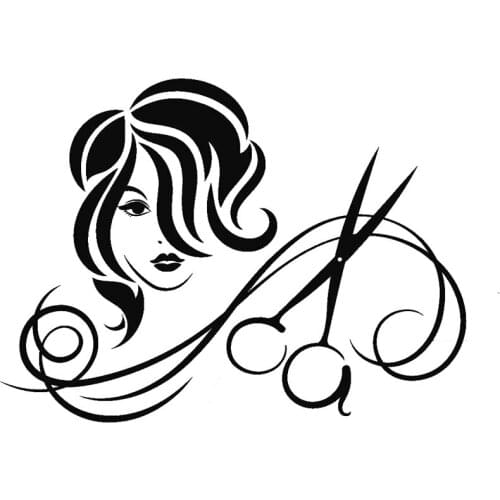 14.4CM*10.5CM Cartoon Hairdressing Salon Haircut Scissors Vinyl Car Sticker Black /Silver C22-0020