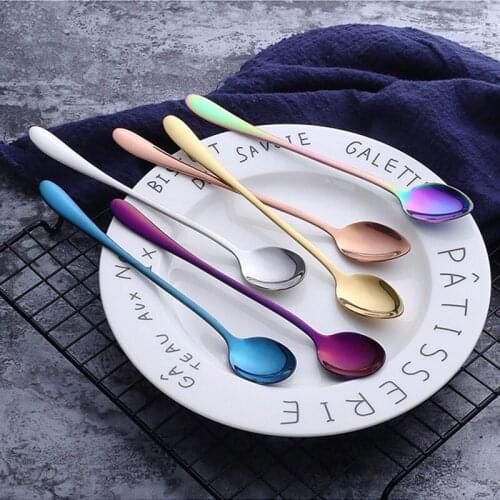 2pc Stainless Steel Rainbow Teaspoon Long Handle Coffee Spoon set Ice Cream Tea Spoon Wedding Cutlery Golden Flatware Restaurant