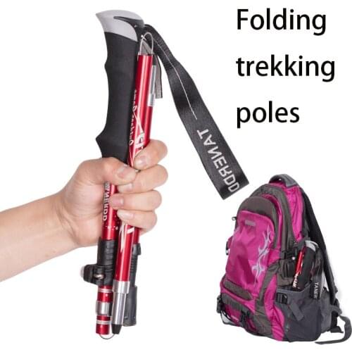 5-Section Outdoor Fold Trekking Poles Walking Stick for Nordic Walking Hiking Antishock Walking Stick Elderly Defense Stick