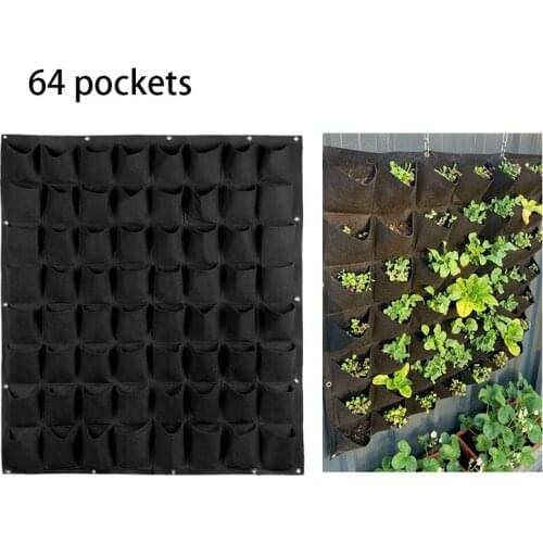 64 Pockets Wall Hanging Planting Bags Vertical Garden Wall-mounted Grow Bags Flower Plant Nursery Bags Outdoor Jardinage Yard