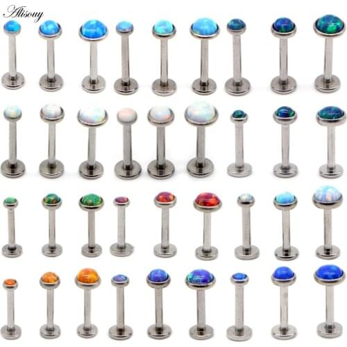 Alisouy 1PC Steel Internally Thread Opal Stone Labret Stud Lip Ring Opal Ear Cartilage Tragus Helix Piercing Sexy Girls Jewelry