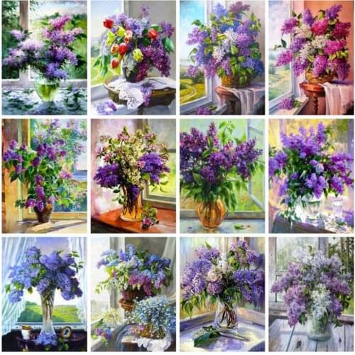 KAMY YI DIY 5D Diamond Painting Lilac Flower Home Decor Diamond Embroidery Mosaic Floral Vase Diamond Art