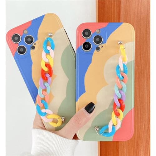 Rainbow Wristband Chain Shockproof Phone Case For iPhone 12 11 Pro Max X XR XS Max 12 Mini 7 8 Plus Painting Soft TPU Back Cover