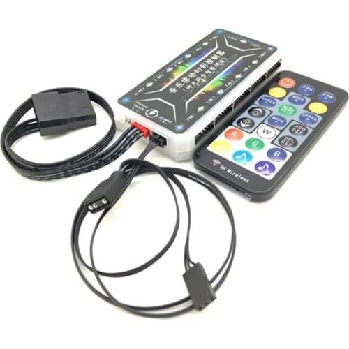 RGB Fan Remote Controller 10 Fan and 2 LED Ports Motherboard Sync LED Controller Hub for Connecting/Sync to Motherboard