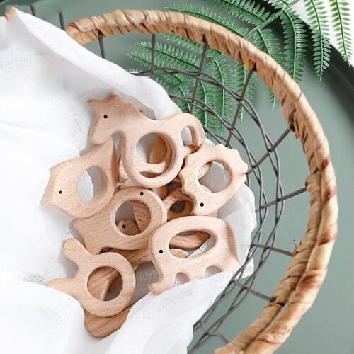10pc Wooden Teether Animals Beech Teething Grasping Wooden Animal Toy Rodent Baby Teether Pendant DIY Pacifier Chain Kids Goods