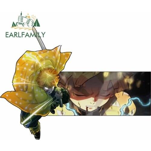 EARLFAMILY 13cm x 9.8cm for Demon Slayer Creative Vinyl Car Stickers and Decals Zenitsu Slap Decal Scratch-Proof Decoration