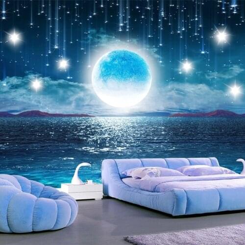 Custom Mural Wallpaper 3D Starry Sky Moon Nature Landscape Wall Painting Living Room TV Sofa Bedroom Romantic Home Decor Fresco