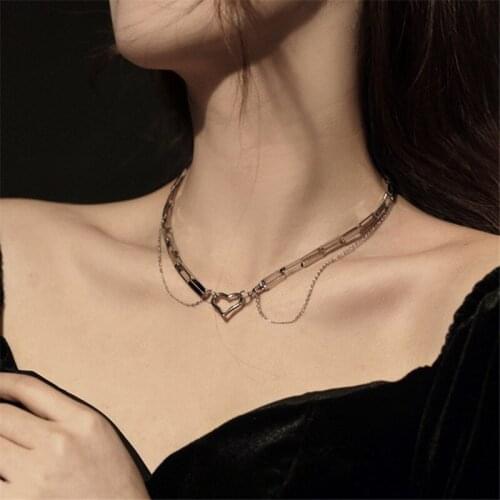 IOY IRENE Multilayer Hip-hop Rock Metal Heart Pendant Necklace For Women Fashion Retro Clavicle Short Chain Jewelry N347