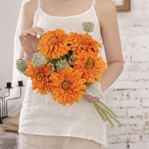 INS Artificial Flower Handicraft Decoration Sunflower Simulation Flower with Buds Fake Flower Green Plant Wedding