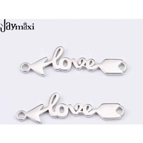 Jaymaxi Love Arrow Charms Mirror Polished Stainless Steel DIY Jewelry for Necklace Bracelet Connector 12.5*39mm 20Piece/lot