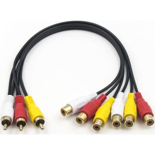 RCA Splitter Cable, 3 RCA Male Jack to 6 RCA Female Plug RCA Y Splitter Extension Audio Video AV Adapter Cable 30cm/11.8 Inch