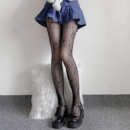2021 Lolita Cute Cat Lace Mesh Stockings Bottomed Pantyhose Japanese Gothic Punk White Stocking Hot Fishnet Tights Cosplay
