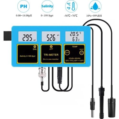 PH-215 Multi-Parameter PH Salinity Temperature RH Monitor Water Quality Tester Acidimeter Salinity Meter for Aquarium Seawater