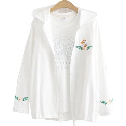 Fashion Ladies Spring Autumn Thin Coat Womens Jackets Embroidery Hooded Casual Summer Sun Protection Clothing Female Tops W789