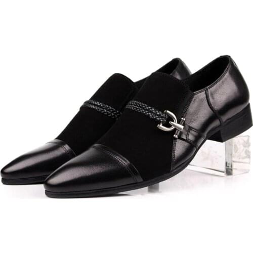 Large Size EUR45 Fashion Pointed Toe Black Summer Loafers Wedding Shoes Man Dress Shoes Genuine Leather Social Shoes With Buckle