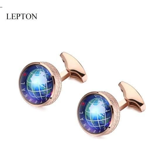 New arrival Globe Earth Cufflinks Fashion Lepton Stainless steel Rotatable globe planet earth World Map Cuff links For Mens Gift