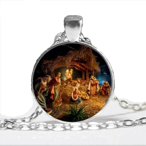 Blessed Virgin Mary Mother of Baby Necklace Jesus Christ Christian Pendant Catholic Birth of Jesus Glass Necklaces Pendants